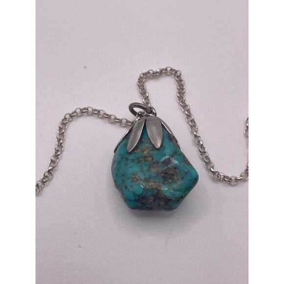 Vtg 925 Necklace Turquoise Silver Tone Matrix Stone Pendant SW Native 26in - Picture 2 of 4